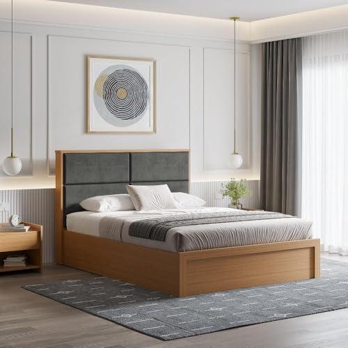 Image of Wakefit Bed | 3 Yr Warranty | Bed Queen Size, Storage Box & Foam-Cushioned Upholstery Headboard, Density: 680-750 kg /m, Termite & Borer Resistant, Fits Mattresses Up to 8 inches (Eclipse78x60- UT)