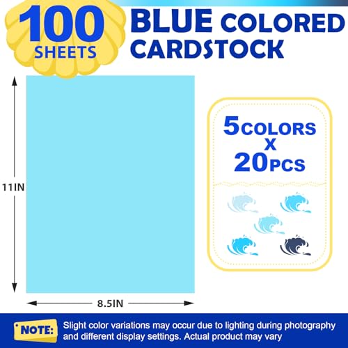 100 Sheets 8.5" x 11" Colored Cardstock, 5 Assorted Blue Shades of 180GSM/65LB Construction Paper, Blue Cardstock Printer Paper Card Making, DIY Crafts, School Supplies, Party Decorations by TUXIYA - Image 2