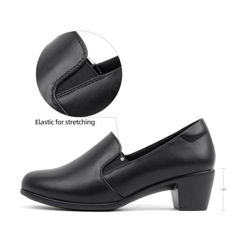 VJH confort Women’s Heeled Shoes, Comfortable Elastic Low Block Chunky Heels Pumps2