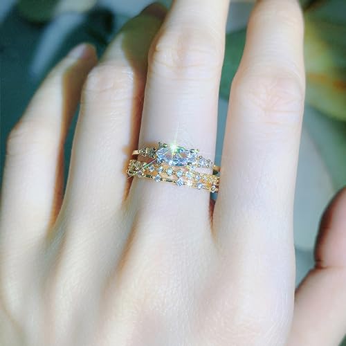 Long tiantian 3PCS Dainty Gold Rings Index Finger Rings for Women Non Tarnish Stackable Gold Rings Set Statement Promise Wedding Bands Engagement Rings Size 5 6 7 8 9 103