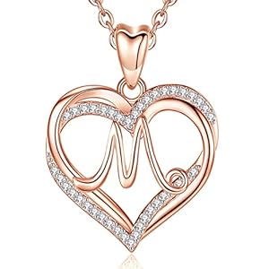 INFUSEU Heart Initial Necklaces for Women Girls, A-Z Letter Jewelry Rose Gold Romantic Gifts for Her