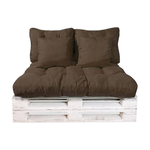 GREATOYAR Cojines Sofá Palets, Cojin Palet Fibra, Cojines Acolchados Palets, Cojín de Respaldo y Asiento, Conjunto 5 Piezas, para Jardín, Terraza, Balcón, Interior y Exterior, Marrón