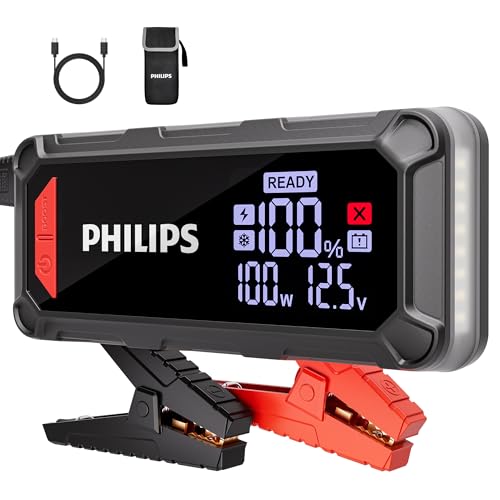 PHILIPS-2300A-Car-Battery-Jump-Starter-12V-16000mAh-Portable-Lithium-Jump-Starter-Battery-Pack-85L-Gas-6L-Diesel-Engine-with-100W-Quick-ChargeDC-OutputLED-ScreenLED-Light