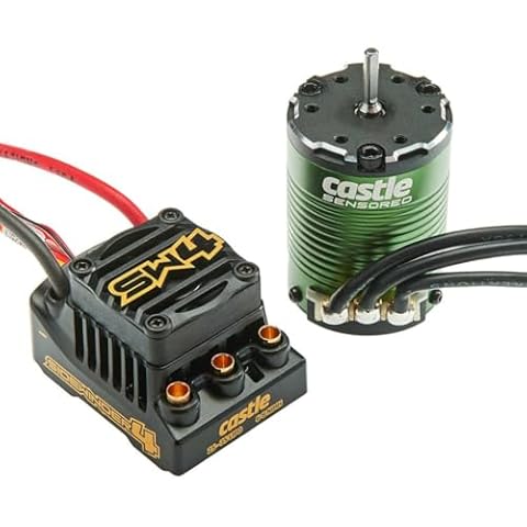 Castle Creations Sidewinder 4 Sensorless ESC & 1406 4600KV Brushless Motor Upgrade for 1/10 RC Vehicles Basher Edition, Black, Green Cover