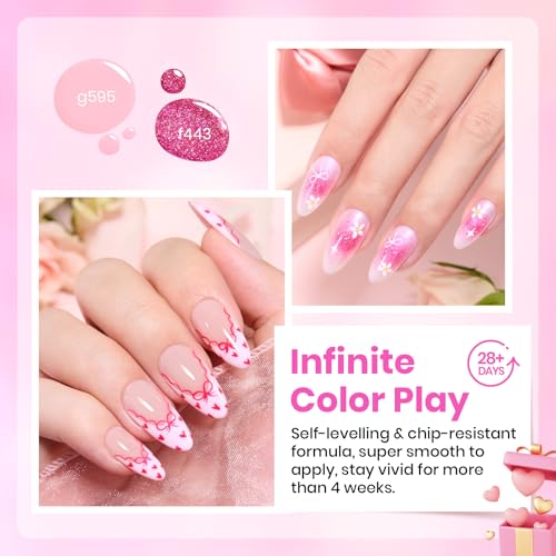 Image of Beetles Pink Gel Nail Polish Set, 6 Colors Pink Reverie Shimmer Pearl Glitter Gel Polish, Soak Off Uv LED Nail Lamp DIY Manicure Gift for Women