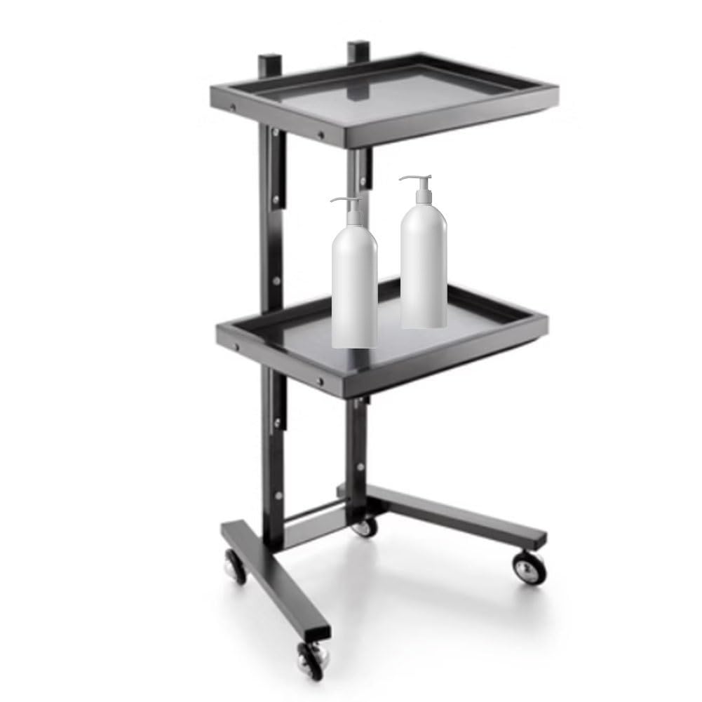 JKJZSALJ Beauty Salon Trolley Salon Station Folding Rolling Trolley Cart Salon With 2 Tiers Storage Tray For Instrument Tray Stand Salon Beauty Shop,Beauty,Black,40x37x87cm