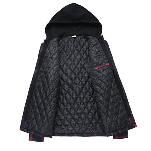 Image of ZENTHACE Men's Quilted Lined Hooded Plaid Jacket,Zipper & Snap Closure