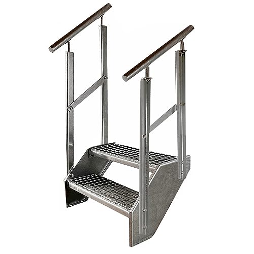 Caillebotis acier pour escalier 2 marches avec double garde-corps galvanisé 44x60x38cm