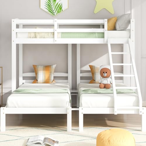 Cama Triple para 3 Niños,Litera Triple con Escalera Lateral,Cama Infantil 90 X 200 Cm con Somier Y Protección contra Caídas,Estructura De Cama De Madera Versátil para Niñas Y Niños