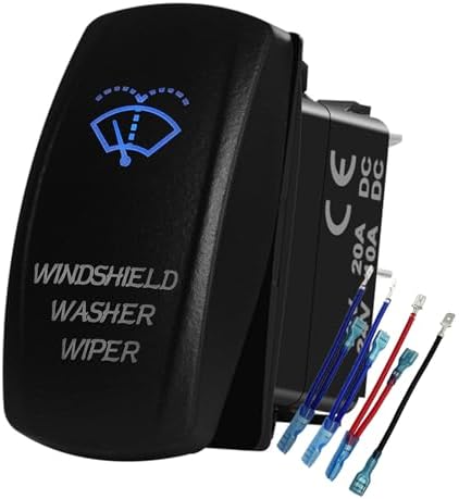 Blue Led Windshield Washer Wiper Momentary Rocker Switch 7Pin Mom (ON)-Off-ON DPDT Washer Jet Toggle Switch for Automotive UTV RZR Truck Camper RV Tractor 12V 24V