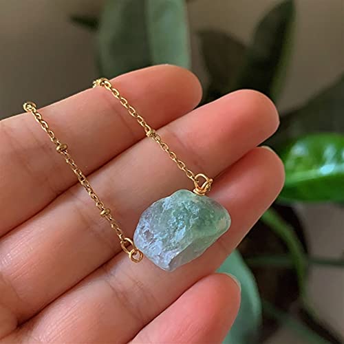 UTHTY for la méditation Reiki Pierre de guérison Colliers en Cristal minéral de Roche Brute Améthystes Naturelles Lapis Tourmaline Fluorite Colliers à Pendentif en Quartz Rose (Size : Green Fluorite) Cover