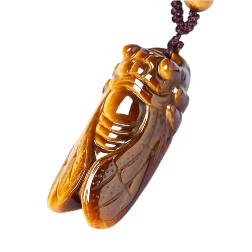 Collier cigale oeil de tigre pendentif pierre naturelle bijoux fins femme
