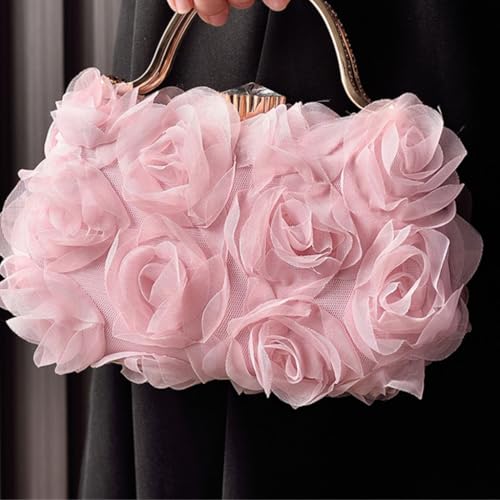 Ladies 3D Rose Flower Evening Bag with Chain for Bridal and Evening Gowns Top Handle Clutches Purse Handbag4