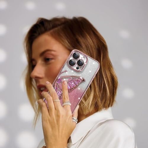 Image of SHINESTAR 3D Butterfly Case for iPhone 14 Pro Max Cover, Cute Girly Glitter Bling Luxury Back Cover for Women Girls Protective Shockproof Slim Camera Protection for iPhone 14 Pro Max - Pink