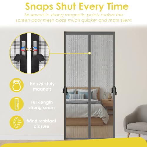Image of KARP Mosquito Net for Door with Strong Magnets, Automatic Closing Mesh Screen, Anti-Fly & Insect Protection, Easy Fit Door Curtain for Home (Polyester - Grey, 100 Cm Width X 210 Cm Height)