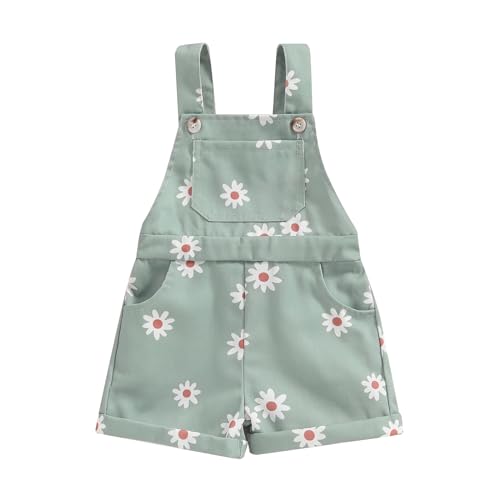 Image of Adobabirl Toddler Baby Girl Overalls Daisy Floral Print Suspender Romper Jumpsuit Shorts Cute Summer Outfit Clothes
