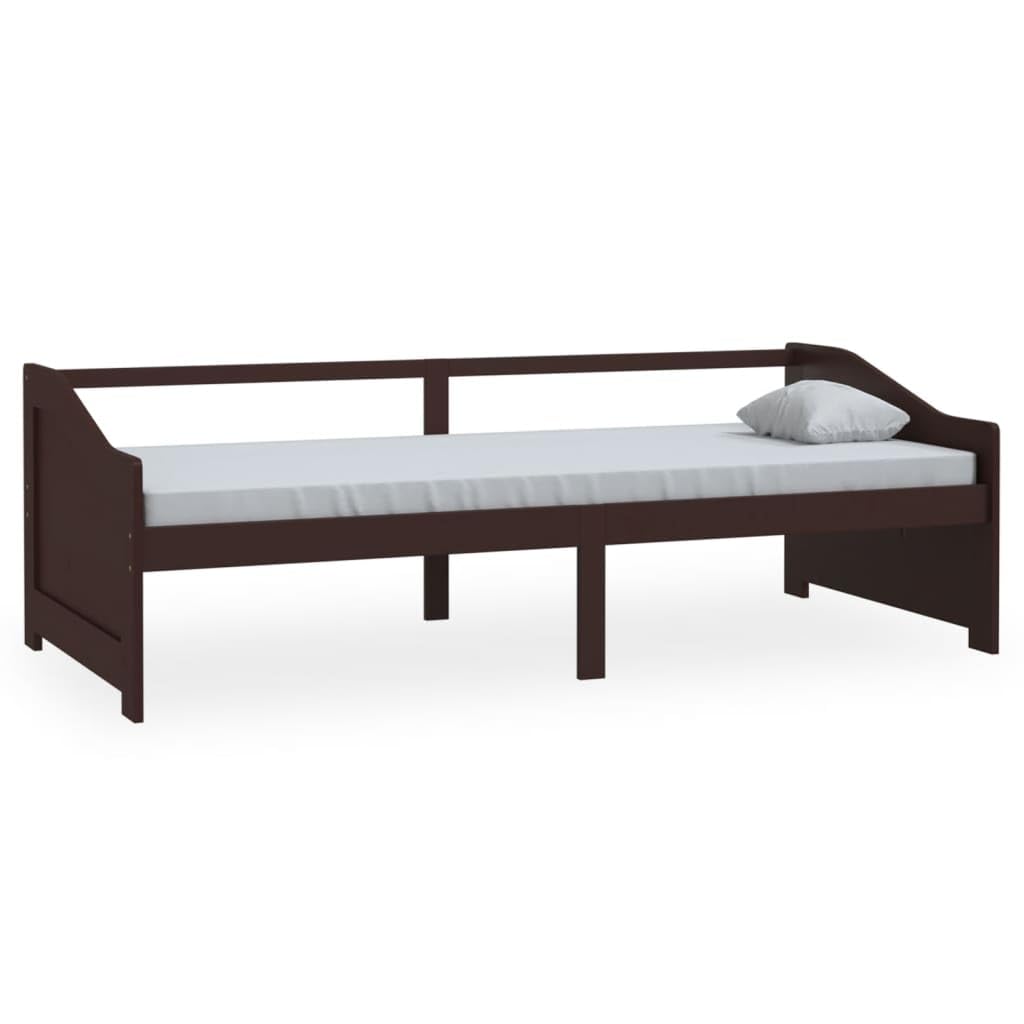 Cama de 3 plazas, color marrón oscuro, madera maciza de pino 90 x 200 cm, resistente estructura de cama para invitados, sofá cama con somier, diseño moderno