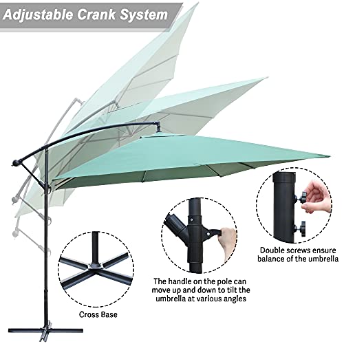 Vilobos 10X10Ft Square Offset Patio Umbrella, Cantilever Outdoor Hanging Umbrella With Lifting System Cross Base For Market Deck Backyard Pool (Dark Green) #TOP2