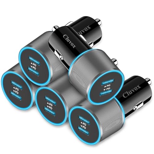 5 Pack 40W USB C Car Charger, Dual 20W Type C Car Charger Adapter Fast Charging for iPhone 16 Pro Max/Plus/15/14/13, Samsung Galaxy S25 Ultra/S24/S23/S22/A16/A15/A55, Pixel Cigarette Lighter Adapter