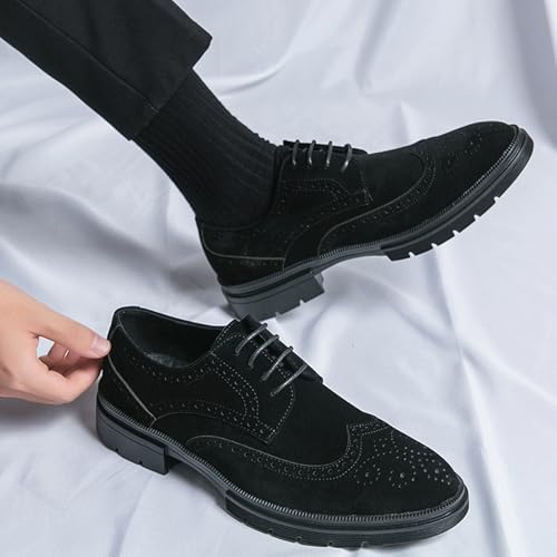 Men's Suede Wingtip Brogue Oxford Shoes,Comfortable Lace-Up Work Office Business Formal Dress Shoes4