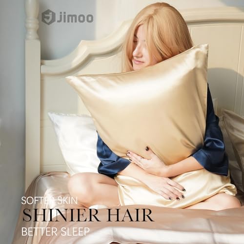 2 Pack 100% Mulberry Silk Pillowcase for Hair and Skin, 22 Momme Natural Silk Pillow Cases Set of 2 with Zipper, Pillow Cover for Women Mom Men (2 Pack Beige, King 20''×36'')