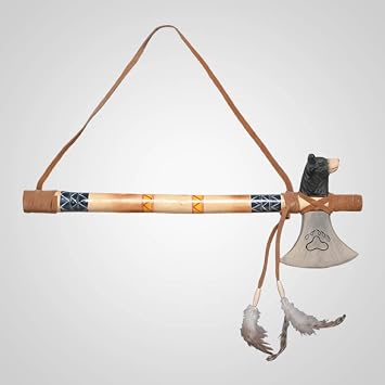 Wood and Feather Bear Tomahawk Wall Hanging, Home Decoration