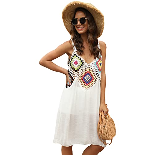 WELLDOER Ärmelloses Strandkleid für Damen, Patchwork, gehäkelt,...