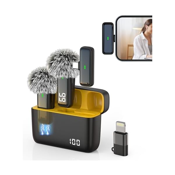 Wireless Microphone for Android Lav Mic USB C Lavalier Microphone Type C Lapel Mic for iPhone 15/16 iPad Video Recording Vlog TikTok Instagram – 24H Charging Case Noise Reduction