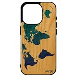 Cover in silicone per Apple iPhone 15 Pro in legno, mappa del mondo Atlante 256 GB, effetto blu telefono unico 4G Terraplanete