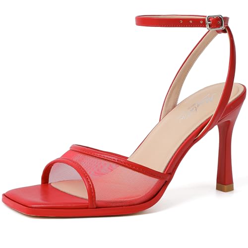 Image of Mostrin Strappy Heels for Women Square Open Toe Lace Up Heeled Sandals Ankle Strap Sexy Stiletto High Heels for Party, Prom, Dating, Wedding