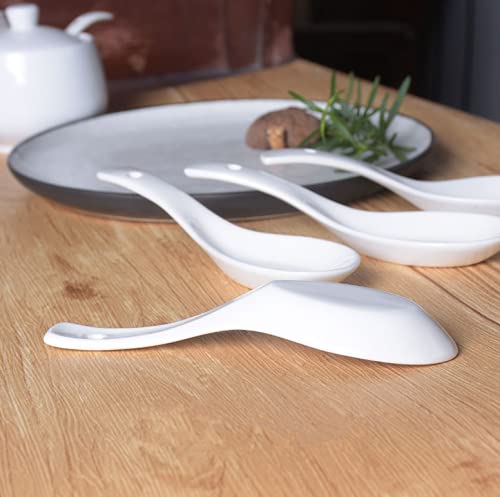 10 Pack White Ceramic Soup Spoons,Wonton Soup Spoons,Asian Soup Spoon Set,5"Kid Spoons,Tasting Spoon,Side Dishes,Table Spoons,Small Appetizer Spoon,Stackable Ramekins Can Stand,Deep Oval Design #TOP6