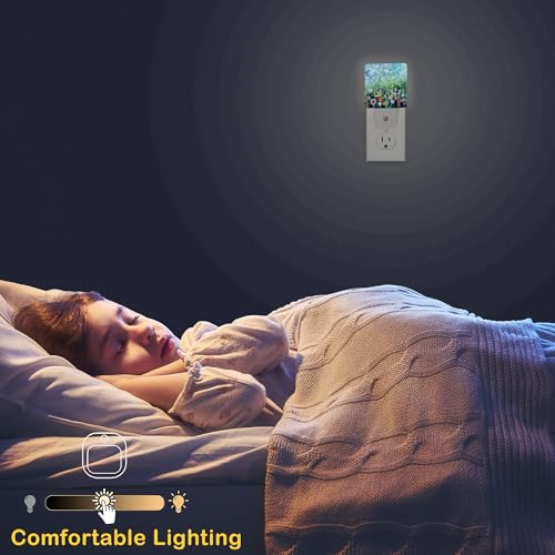 Image of Abstract Watercolor Flower Night Light with Dusk to Dawn Light Sensors, Plug-in Wall Led Night Lights, Energy Efficient Lamp for Bedroom /Bathroom /Kitchen /Hallway /Stairs