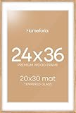 Homeforia 24x36 Poster Frame Wood, High End Natural Oak 24 x 36 Large Picture Frame with Mat 20 by 30, 24x36 Light Wooden Frames Matted to 20x30 Photo, 36x24 Frames, Tempered Glass, Wall Kit, Set of 1