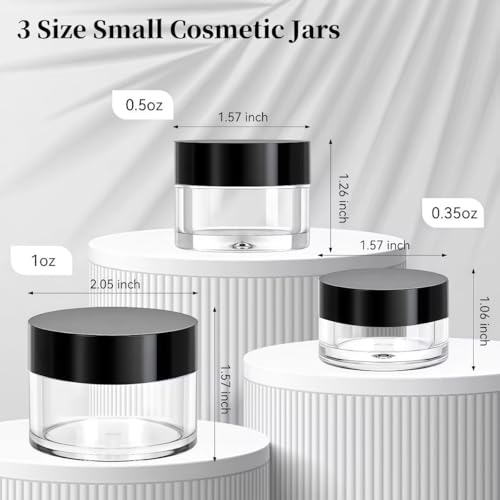 Premium Travel Size Containers for Toiletries, 3 Size 0.35/0.5/1 OZ Small Cosmetic Jars for Makeup Face Creams Lotion Moisturizer, 6 Pieces Jars with 2 Pieces Mini Spatulas4