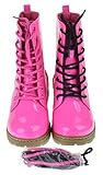 SHOEDEZIGNS Shoe Dezigns Declyn 01 Womens Patent 2 Color Lace Combat Boots, Pink Pat, 9