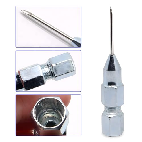 7 Stück Nadel-Zubehörset für Fettpressen 5 Fett Nadeldüse 1 Fettnadelspendern 1 Gumminippel Adapter Tragbare Fettpresse Abnehmbare Fettnippel Grease Needle für Beengte Räume Fettpresse Mundstück