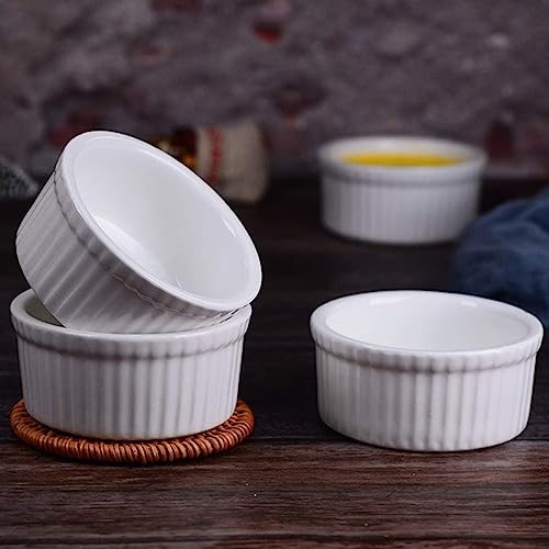 Lawei 12 Pcs Porcelain Ramekins Bakeware 180ml Ramekins Souffle Dish Set Porcelain Creme Brulee White Baking Cups for Muffin Cupcakes Pudding Serving Ice Cream, 9 cm - Image 3