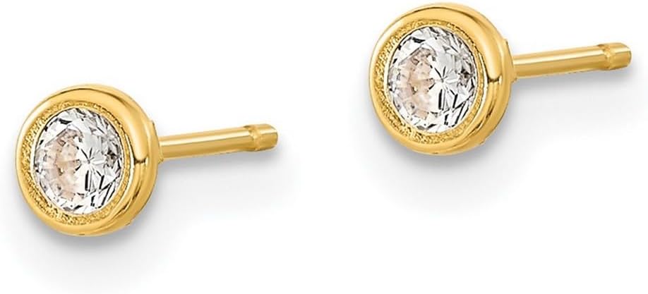 14k Gold Polished Set Of Ball Post Religious Faith Cross and Cubic Zirconia Bezel 3 Pair Earrings Set 5.8 Ball Earring for Women