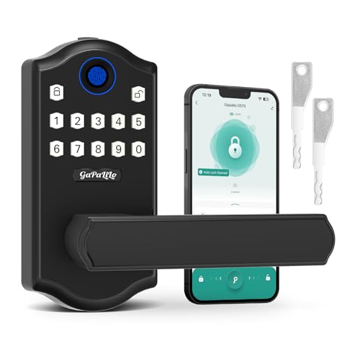 gapalilo Smart Fingerprint Door Lock with APP Control, Keyless Entry Door Lever, Electronic Door Handle, Aluminum Alloy Construction, 5 Unlock Methods for Home Office Security,Black