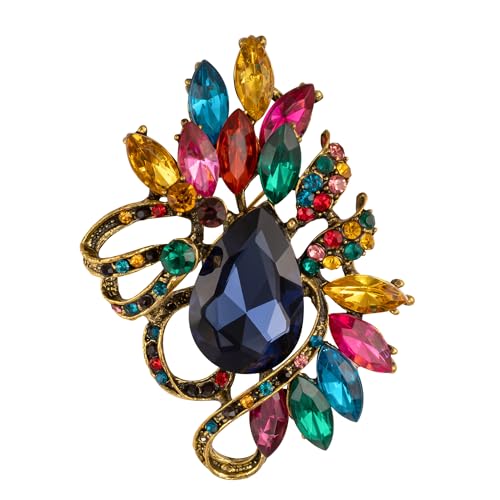 Image of SELOVO Leaf Rhinestone Statement Brooch Pin Dress Jewelry Accessory