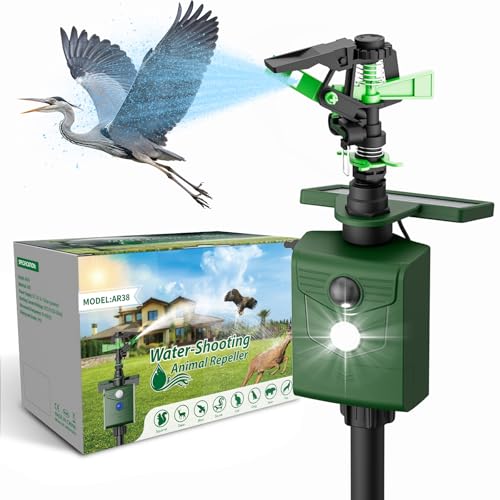 Wasserstrahl Tiervertreiber Vogelabwehr Reiherschreck für Garten & Teich USB-Laden/Solar-Laden in Zwei Modi PIR-Bewegungsmelder Vogelschreck