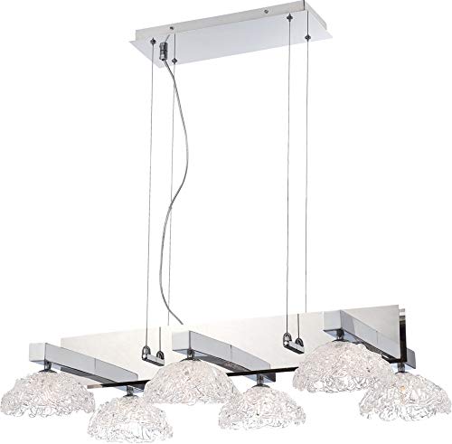 Eurofase 28137-016 Long Caramico Hand Crafted Drizzled Glass Chandelier With 6 G9 Light Bulbs, Medium, 29.75" X 21" X 5.75", Chrome Finish #TOP10