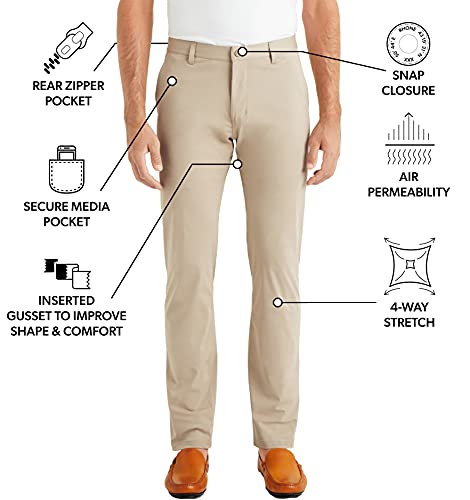 Rhone Commuter Men's Pants, Classic-Fit Mens Dress Pants, All-Day Comfort, Stretch Fabric, Work Pants for Men, Relaxed-Straight Leg Mens Casual Pants, Wrinkle Resistant Khaki W28-33L2