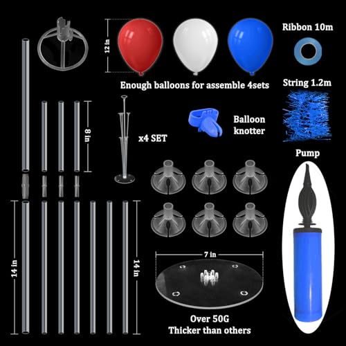 Image of ZJDHPTY 4Set Red White and Blue Balloon Stand Patriotic Decorations | Balloon Centerpieces for 4th of July Memorial Day Labor Day Election Event Party Decor