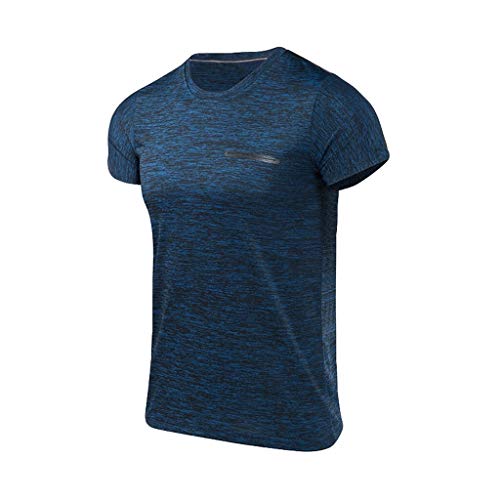 Comfort Sports men's clothing running fitness Men's Summer Casual O-Neck T-shirt Fitness Sport Fast-Dry Breathable Top Blouse outdoor (Color : Dark Blue, Size : S)