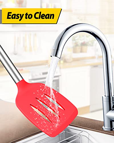 Pack Of 2 Silicone Slotted Spatula, Non Stick Kitchen Turners, High Heat Resistant Bpa Free Kitchen Utensils, Ideal Cookware For Fring Fish, Eggs, Meat,French Fries (Black-Red) #TOP5