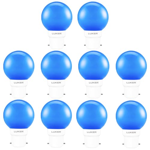 Image of LUKER JVLuker 0.5W LED Bulb B22 Base Energy Efficient Light 120 Degree Wide Beam Coverage High CRI Lights for Home and Office Indoor & Outdoor, 1 Year Warranty (Pack of 10, Blue)
