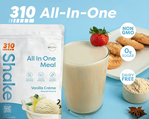 310 Nutrition - All In One Meal Replacement Shake - Fiber Rich Vegan Superfood Blend - Natural Sweeteners - Low Carb Shake, Keto & Paleo Friendly - Gluten Free - 26 Essential Vitamins & Minerals (Vanilla Crème, 28 Servings) #TOP5