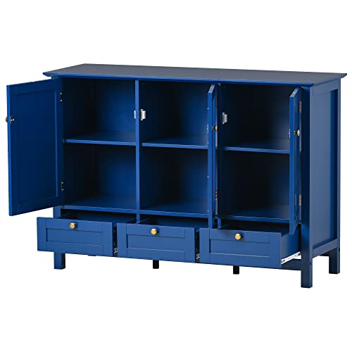 Quarte Modern Storage Cabinet, 44.9'' Console Table W/ 2 Doors, 3 Drawers And Adjustable Shelves, Buffet Sideboard For Kitchen Dining Room Hallway (Blue-02) #TOP3