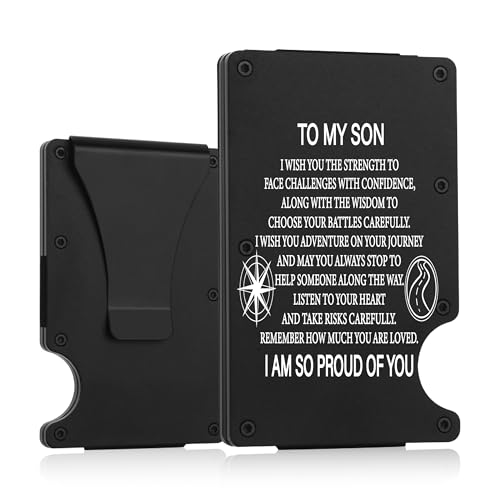 To My Son Gifts,Minimalist Personalized Engraved Metal Wallet,Slim Wallet for Men,Birthday Gifts Graduation Gifts Christmas Gift (I am so proud of you)
